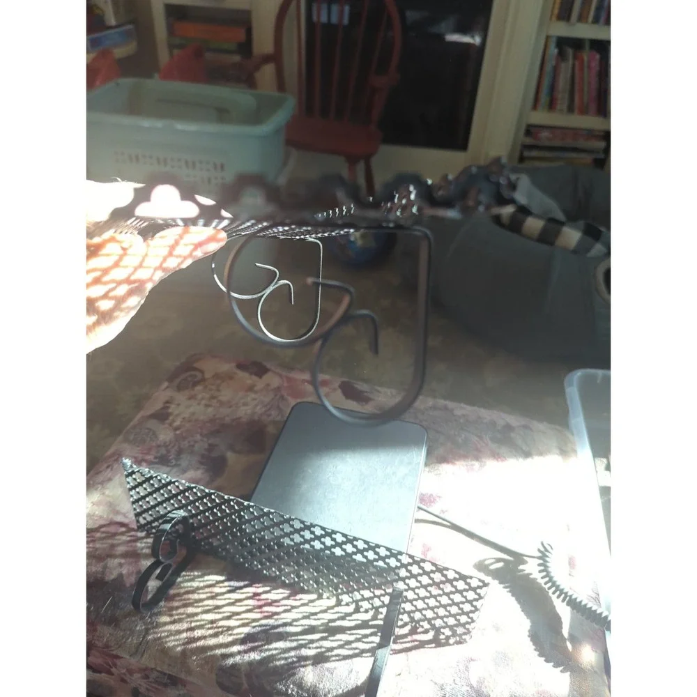 2 Vintage Black Metal Mesh Wall Shelves MCM Filigree Stamp Cut